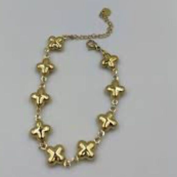 NEW 18K Yellow Gold Plated Puffed Clover Flower Cross 7” to 8” Adjust Bracelet - Picture 1 of 10